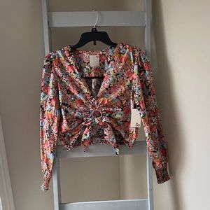 Juniors' SO® Keyhole Tie Front Woven Blouse